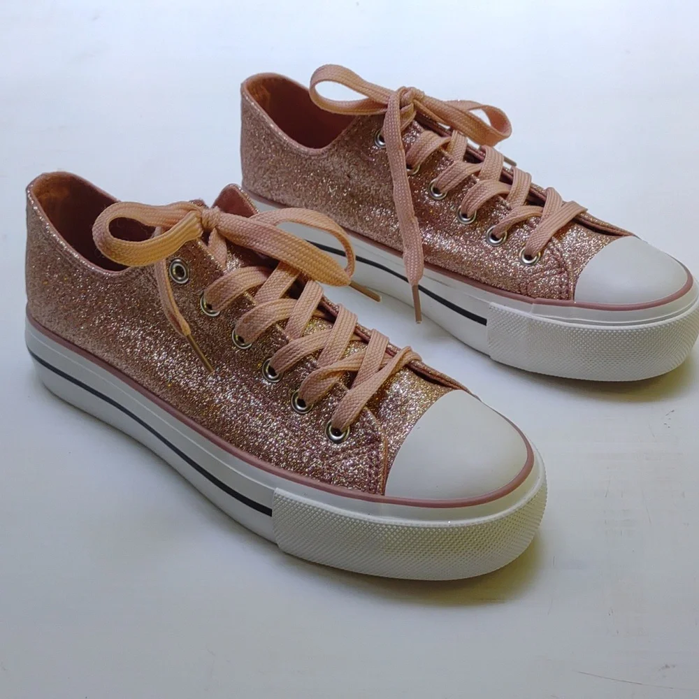 Olivia Miller Corsano Pink Sparkle Lace Up Sneakers